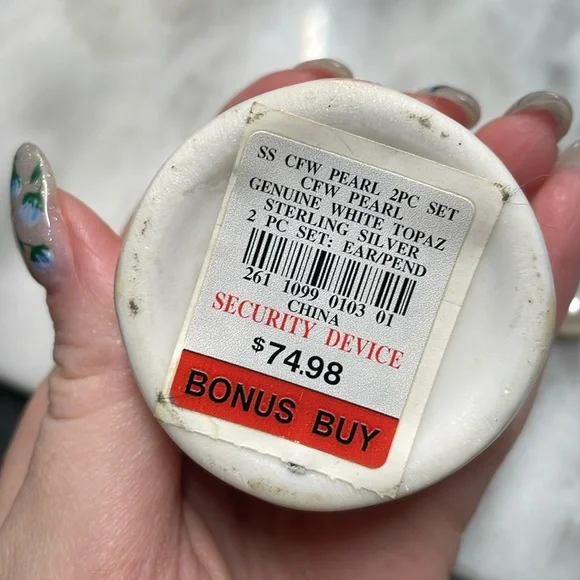 Pearl genuine white topaz necklace earring set sterling silver - Picture 4 of 5